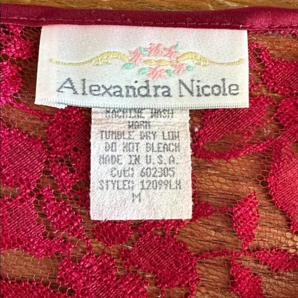 Vintage 90s Alexandria Nicole Lace Babydoll Lingerie Chemise Size Medium Red